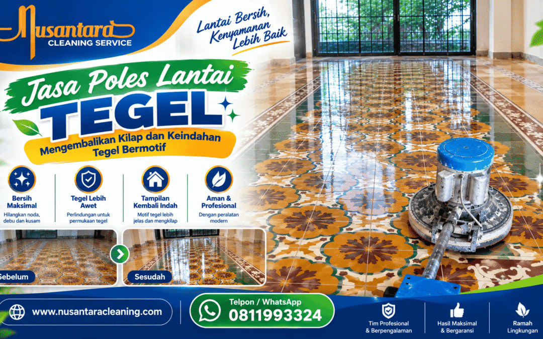 Lantai tegel lama kusam sebelum dan sesudah perawatan permukaan